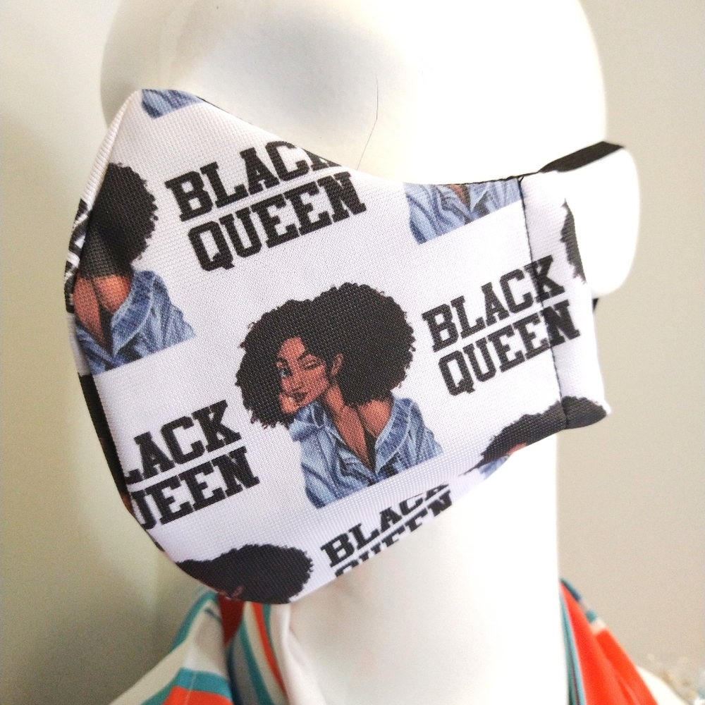Black queen print face mask